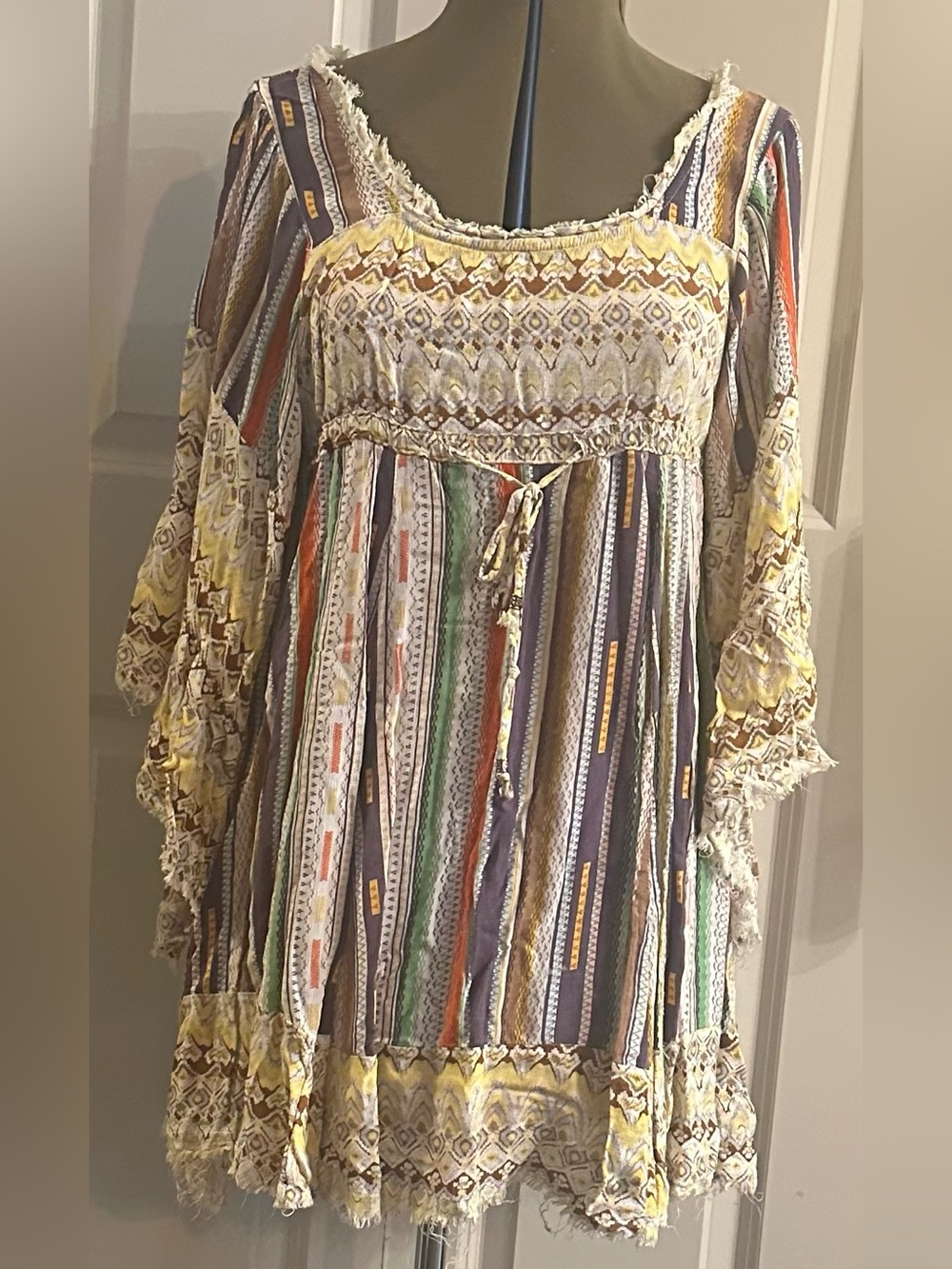 Freeway Boho Peasant Top in Mauve, Purple & Yellow